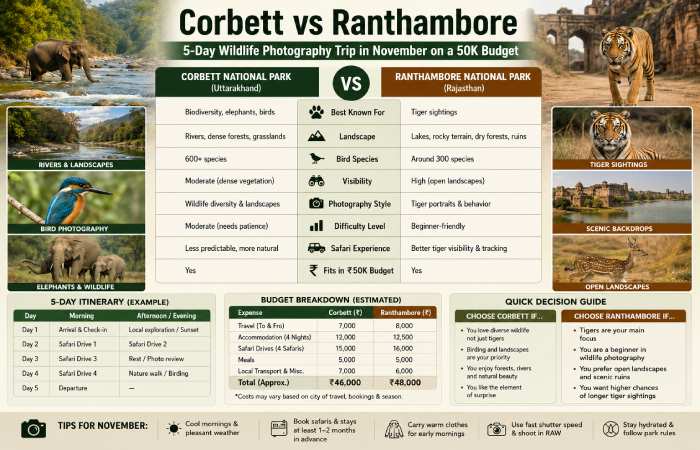 corbett vs ranthambore at a glance